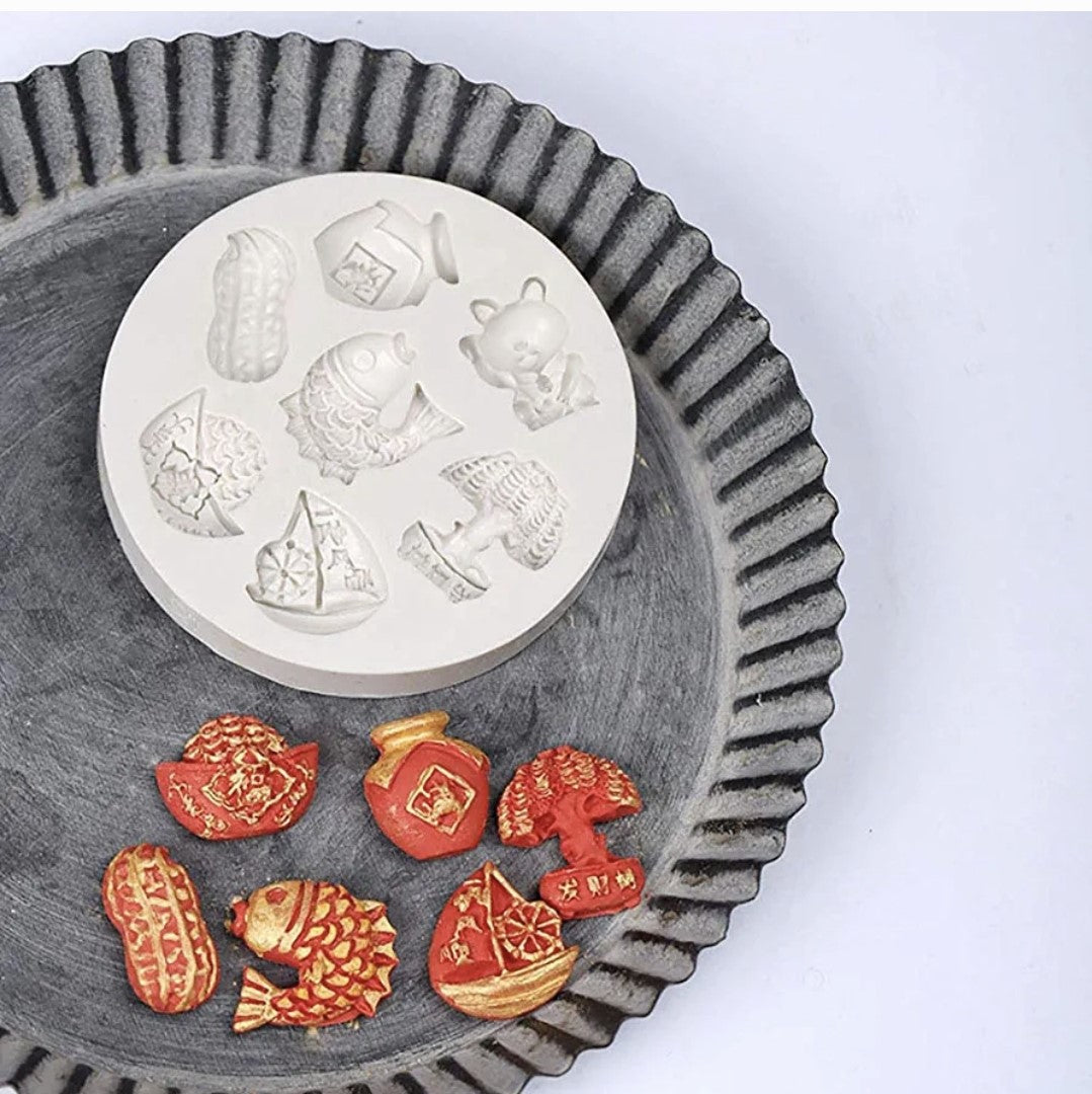Chinese Fish, Lucky Cat, Sailboat & Peanut Silicone Mold