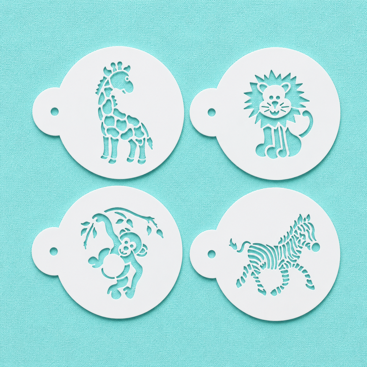 zebra, giraffe, monkey, lion stencil