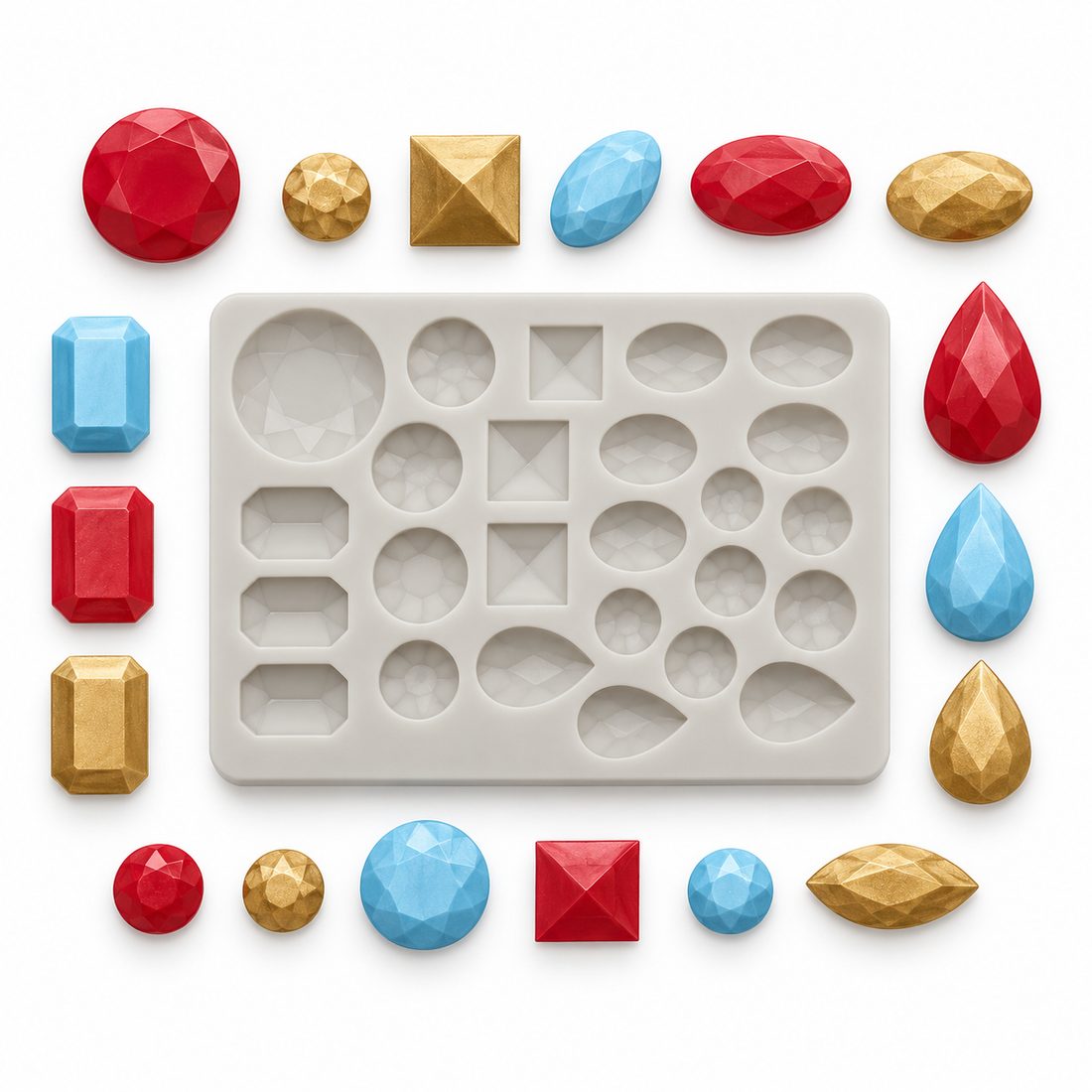 Assorted Jewels, Diamond &amp; Gems Fondant Chocolate Soap Silicone Mold
