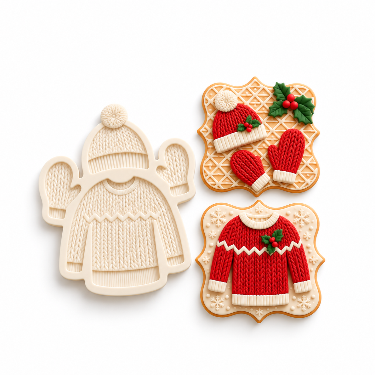Holiday Knitted Sweater, Hat &amp; Mittens - Silicone Mold