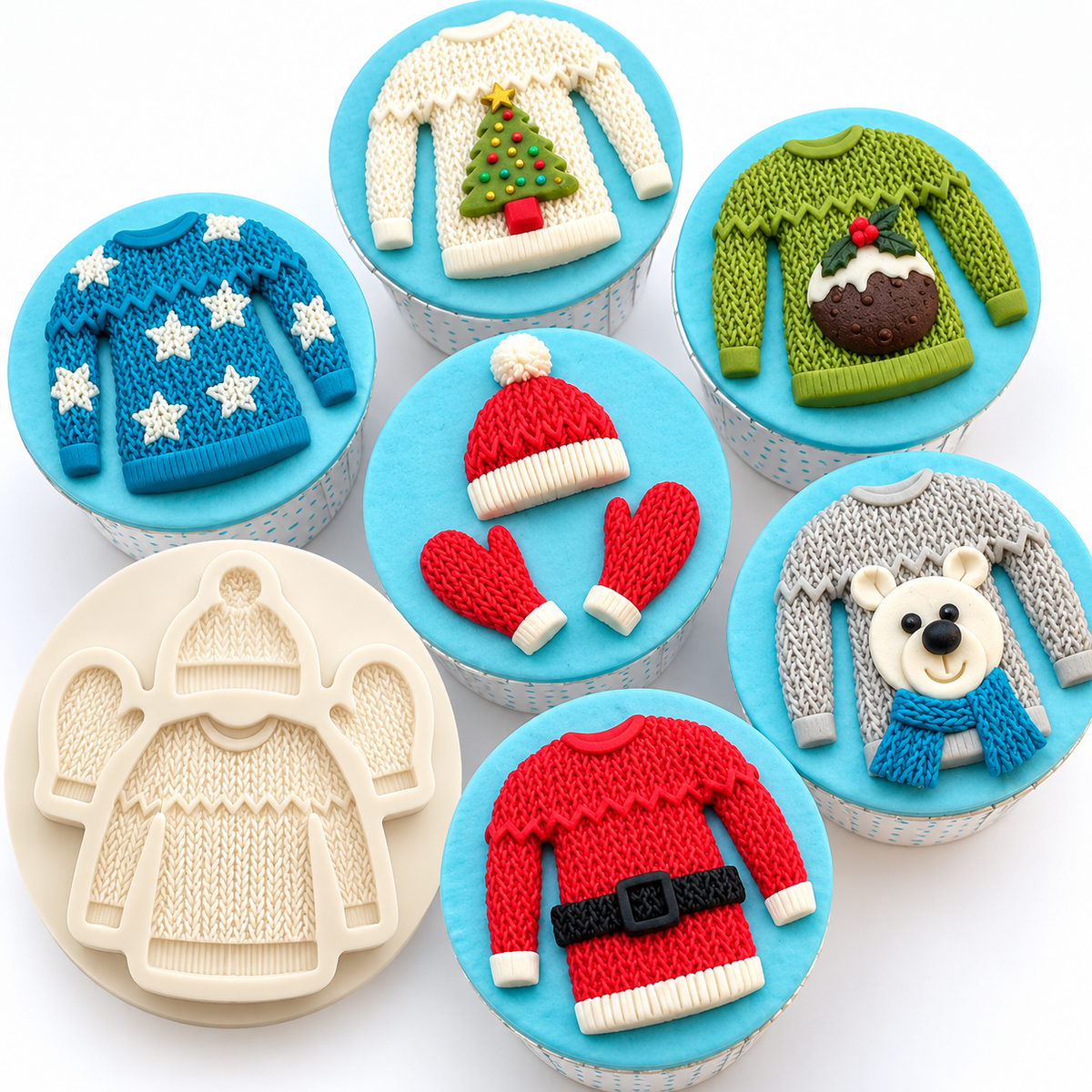 Holiday Knitted Sweater, Hat &amp; Mittens - Silicone Mold