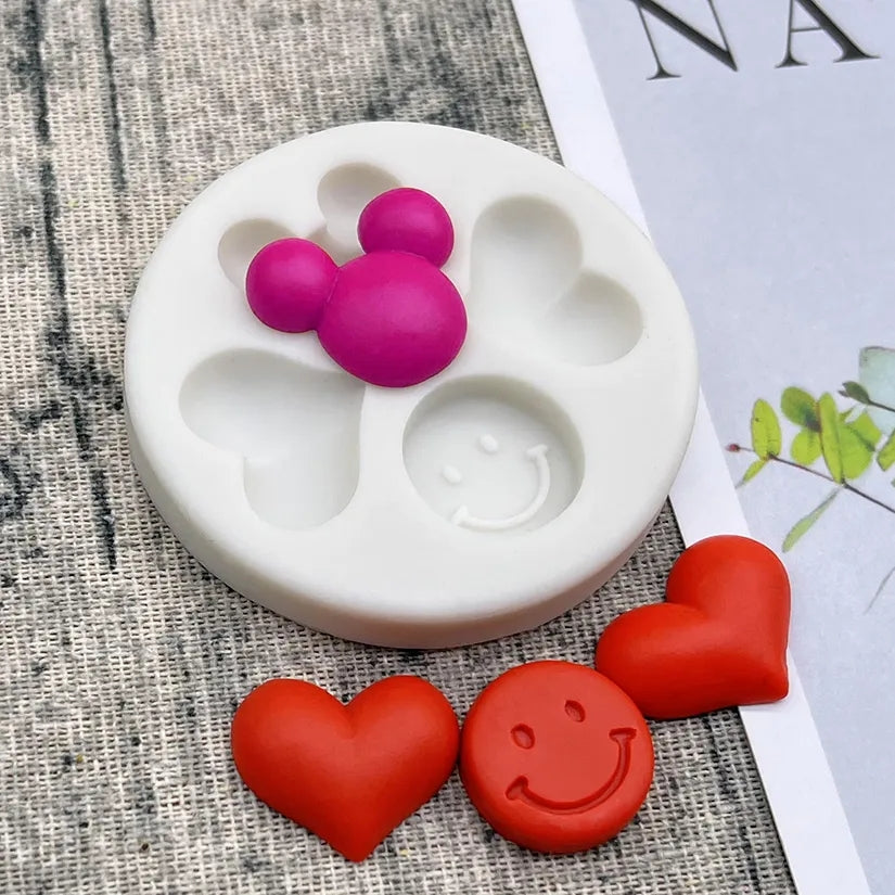 Mouse, Hearts Happy Face Silicone Mold