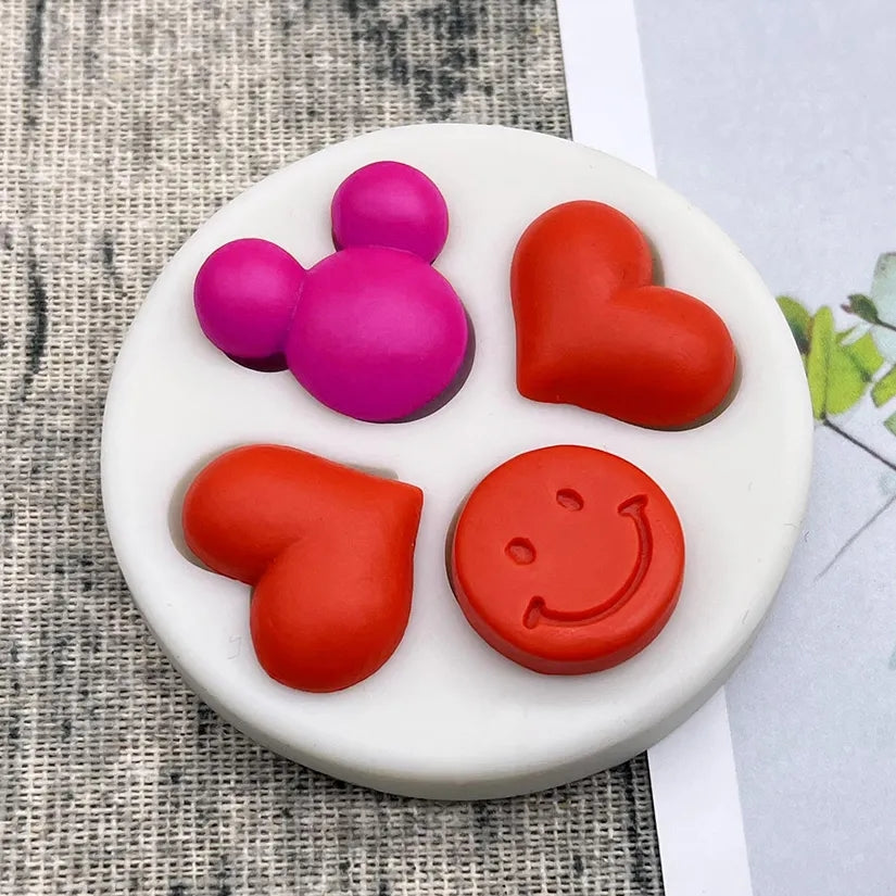 Mouse, Hearts & Happy Face - Silicone Mold