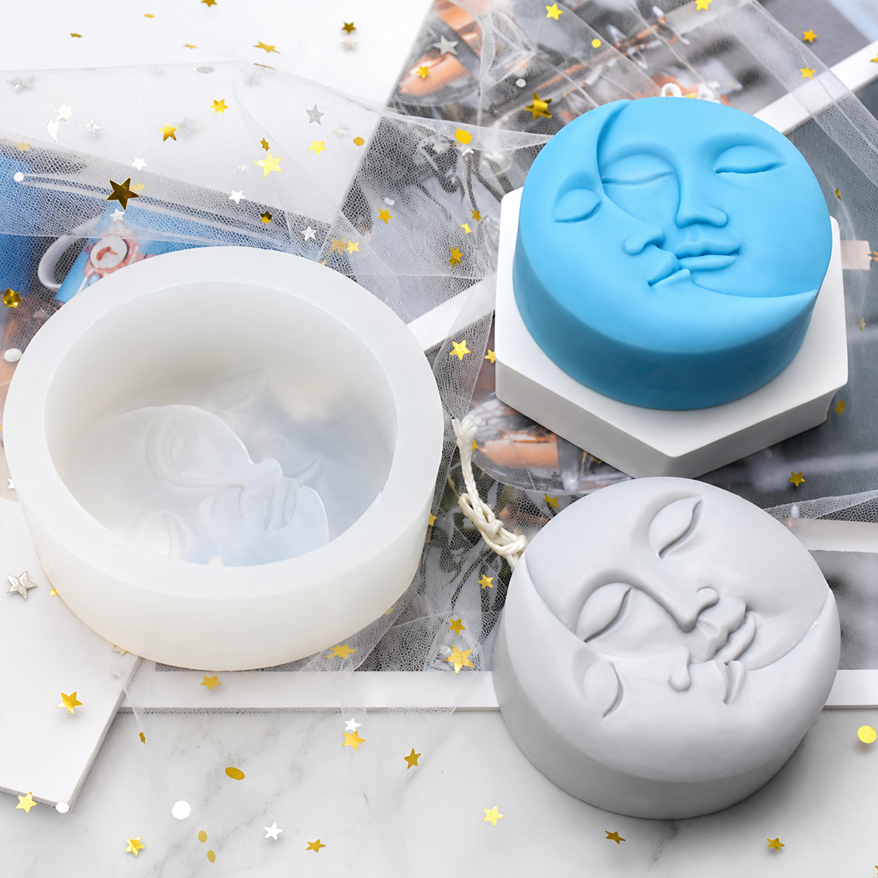 Sun &amp; Moon Face - Silicone Mold