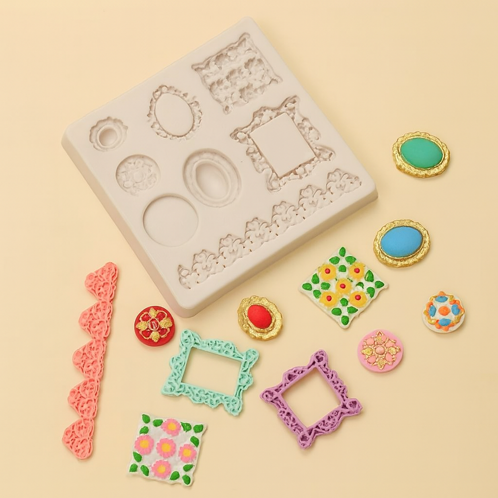 Vintage Baroque Frames &amp; Buttons - Silicone Mold