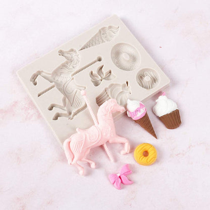 Carousel horse silicone mold for fondant cake 